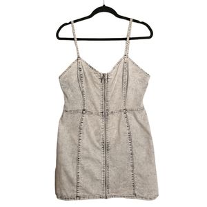 DENIM CO Blue Acid Wash Print Zipper Front Sleeveless Denim Mini Dress 8 Medium